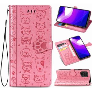For Xiaomi Mi 10 Lite 5G Lovely Cat and Dog Embossing Pattern Horizontal Flip Leather Case  with Holder & Card Slots & Wallet & Cartoon Clasp & Lanyard(Pink)