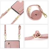 For Huawei P30 Lite Wrist Strap PU+TPU Shockproof Protective Case with Crossbody Lanyard & Holder & Card Slot(Rose Gold)