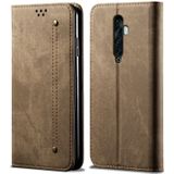 For OPPO Reno 2 Denim Texture Casual Style Horizontal Flip Leather Case with Holder & Card Slots & Wallet(Khaki)