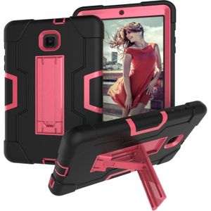 For Galaxy Tab A 8.0 (2018) T387  Contrast Color Silicone + PC Combination Case with Holder(Black + Rose Red)