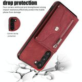 For Samsung Galaxy S23+ 5G Zipper RFID Card Slots Phone Case with Short Lanyard(Red)