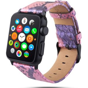 Snake Skin Texture Top-grain Leather Strap for Apple Watch Series 5 & 4 40mm / 3 & 2 & 1 38mm(Pink)