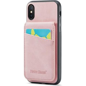 Voor iPhone X / XS Fierre Shann Crazy Horse kaarthouder Achterkant PU-telefoonhoes