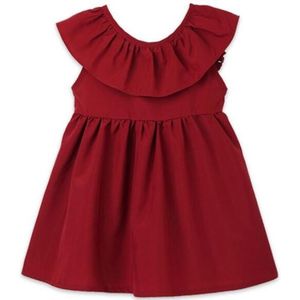 Summer Girls Cotton Sleeveless Backless Bow-knot Pleated Dress  Kid Size:130cm(Wine Red)