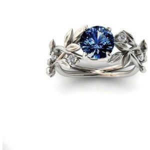 Crystal Vine Leaf Design Engagement Ring Fashion For Women Jewelry  Ring Size:7(Blue)