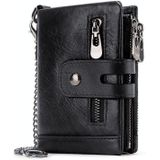 RFID Anti-Theft Swipe Wallet Tri-Fold Multi-Card Slot Crazy Horse Leather Men Leather Wallet(Black)