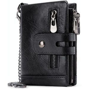 RFID Anti-Theft Swipe Wallet Tri-Fold Multi-Card Slot Crazy Horse Leather Men Leather Wallet(Black)