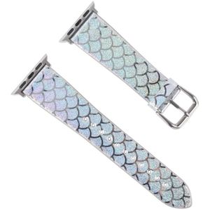 For Apple Watch 5 & 4 40mm / 3 & 2 & 1 38mm Discolor Glitter Fish Scale Texture Replacement Strap Watchband(Silver)