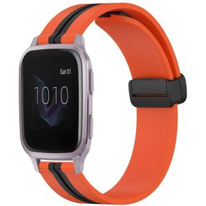 Voor Garmin Venu SQ 20 mm opvouwbare magnetische sluiting siliconen horlogeband (oranje + zwart)