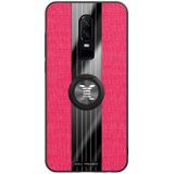 For OnePlus 6 XINLI Stitching Cloth Texture Shockproof TPU Protective Case with Ring Holder(Red)