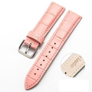 24mm twee-laags rundleer bamboe gewricht textuur vervangen riem watchband (roze)