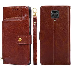 Zipper Bag PU + TPU Horizontal Flip Leather Case with Holder & Card Slot & Wallet & Lanyard For Xiaomi Redmi Note 9S(Brown)