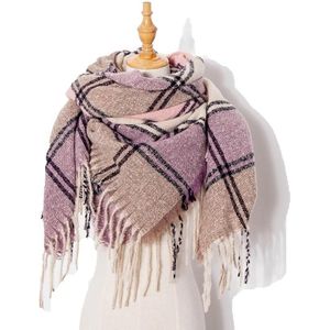 Autumn & Winter Fringed Scarf Plaid Square Scarf Thickening Ladies Shawl  Size:145cm(LS-03 Purple)