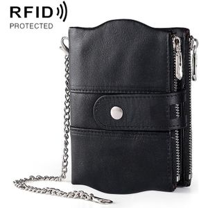 LT3539 Cowhide Leather Zipper Buckle Anti-magnetic RFID Wallet Clutch Bag for Men  with Card Slots & Shoulder Strap(Black)