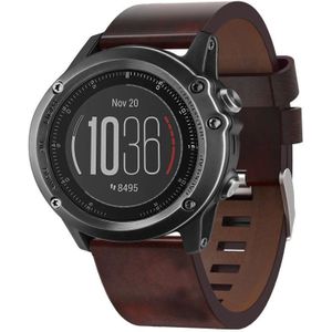 Voor Garmin Fenix 3 Sapphire 26mm lederen stalen gesp horlogeband