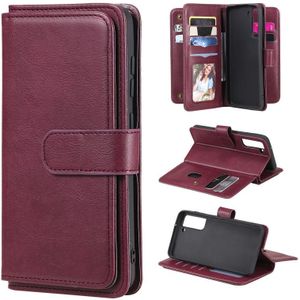 For Samsung Galaxy S21 FE Multifunctional Magnetic Copper Buckle Horizontal Flip Solid Color Leather Case with 10 Card Slots & Wallet & Holder & Photo Frame(Wine Red)