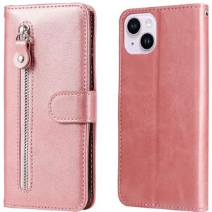 Voor iPhone 15 Plus mode kalf textuur rits lederen telefoonhoes (rosé goud)