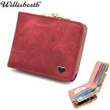 Women Mini Leather Clutch Card Holder Short Wallet(Rose Red)