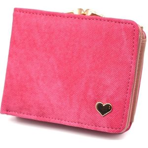 Women Mini Leather Clutch Card Holder Short Wallet(Rose Red)