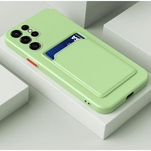 Voor Samsung Galaxy S22 Ultra 5G Huid For Card Contrast Color Button TPU Telefoon Case (Matcha Green)