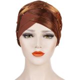 2 PCS Women Beaded Two-color Turban Hat Bright Silk Cloth Hooded Cap(Red Wine)