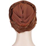 2 PCS Women Beaded Two-color Turban Hat Bright Silk Cloth Hooded Cap(Red Wine)