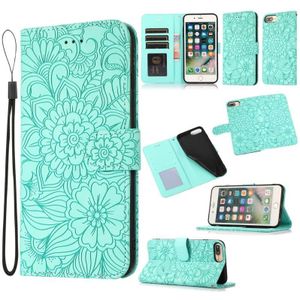 Skin Feel Embossed Sunflower Horizontal Flip Leather Case with Holder & Card Slots & Wallet & Lanyard For iPhone 6 Plus / 6s Plus(Green)
