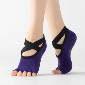 Lace Yoga Sokken Non-Slip Five Finger Sports Cotton Socks Fashion Open Toe Dance Sokken  Size: One Size (Dark Purple)