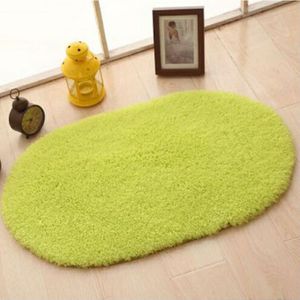 Faux Fur Rug Anti-slip Solid Bath Carpet Kids Room Door Mats Oval  Bedroom Living Room Rugs  Size:80x120cm(Candy Green )
