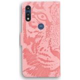 For Motorola Moto E (2020) / Moto E7 Tiger Embossing Pattern Horizontal Flip Leather Case with Holder & Card Slots & Wallet(Pink)