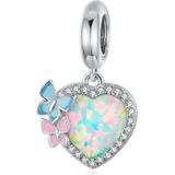 S925 Sterling zilveren vlinder hart kleurrijke opaal hanger diy armband ketting accessoires