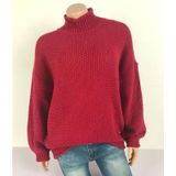 Fashion Thick Thread Turtleneck Knit Sweater (Color:Wine Red Size:L)