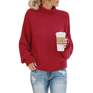Fashion Thick Thread Turtleneck Knit Sweater (Color:Wine Red Size:L)
