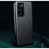 For Huawei P40 Pro Plating Cowhide Leather + PC Back Phone Case(Black)