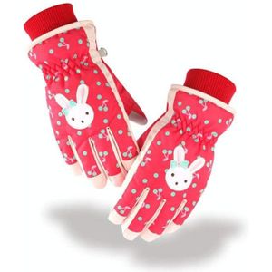 Cartoon Bow Rabbit Patroon Kinderen Ski handschoenen winddicht waterdicht warm katoenen handschoenen  kleur: Rood(en)