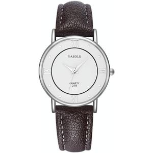YAZOLE 279 Business Casual Analog Quartz Couple Watch(White Tray Brown Belt Small)