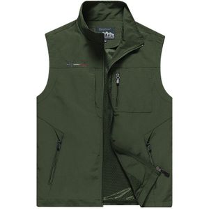 Men Sleeveless Stand Collar Loose Vest Multi-pockets Vest (Color:Army Green Size:XXXXL)
