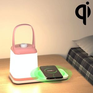 LED Smart Bedside Night Light Portable Lantern with Wireless Charging Function (Pink)