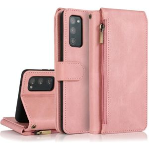 For Samsung Galaxy S20 FE 5G Skin-feel Crazy Horse Texture Zipper Wallet Bag Horizontal Flip Leather Case with Holder & Card Slots & Wallet & Lanyard(Rose Gold)