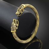 Men Wristband Cuff Wolf Head Viking Bracelet Jewelry Fashion Accessories(Antique Gold Plated)