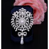 2 PCS Crown Brooch Pearl Butterfly Fringed Brooch(Sliver)