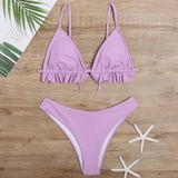 2 in 1 Solid Color Ruffled Backless Bikini Ladies Split Swimsuit Set with Chest Pad (Color:Lotus Color Size:XL)