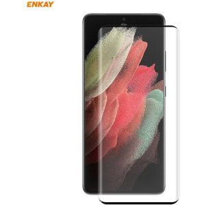1 PCS For Samsung Galaxy S21 Ultra ENKAY Hat-Prince 0.26mm 9H 3D Explosion-proof Full Screen Curved Heat Bending Tempered Glass Film