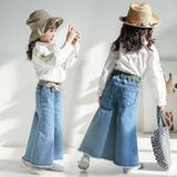 Retro Autumn Clothes Flare Pants Jeans Wide Leg Pants for Girls  Height:Size 15 Shit for (120-130cm?(Blue)