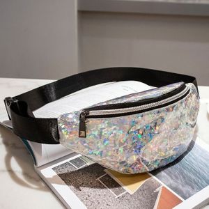 Women Sequins Laser Waist Pack Multi-functional Sports Chest Waist Bag(Silver)