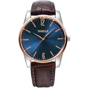 YAZOLE Simple Digital Two-color Dial Quartz Men Watch(542 Blue Tray Brown Belt)