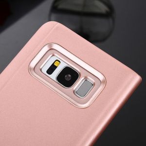 For Galaxy S8 PU Electroplating Mirror Horizontal Flip Leather Case with Holder(Rose Gold)