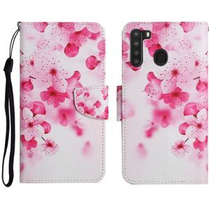 Voor Samsung Galaxy A21 Geschilderd Patroon Horizontale Flip Lederen Case met Houder & Card Slot & Portemonnee (rode bloem)