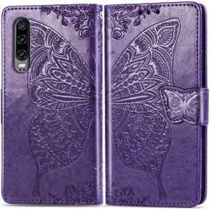 Butterfly Love Flowers Embossing Horizontal Flip Leather Case for Huawei P30  with Holder & Card Slots & Wallet & Lanyard(Dark Purple)