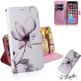 Gekleurde tekening horizontale flip lederen tas  met houder & kaart slots & portefeuille voor iphone 13 pro max (magnolia bloem)